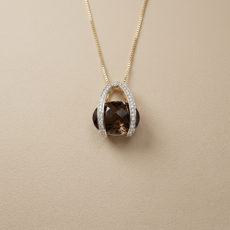 Smokey Topaz Diamond Pendant Necklace 5.60tcw