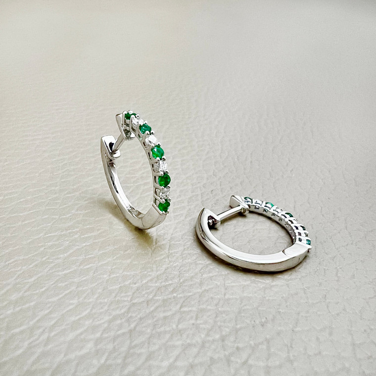 Emerald Diamond Hoop Earrings 0.26tcw