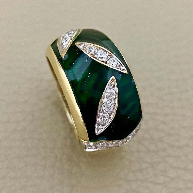 Enamel Zirconia Leaf Ring 0.82tcw