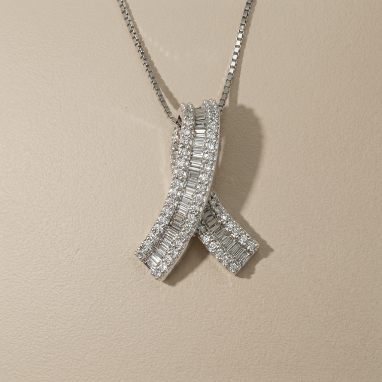 Awareness Ribbon Diamond Pendant Necklace 1.00tcw