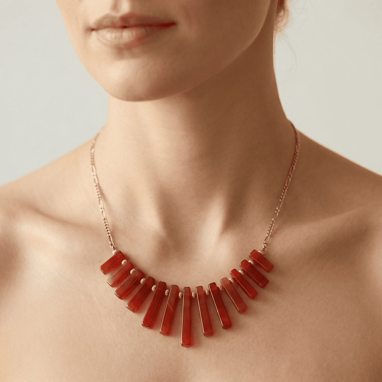 Red Agate Gold Statement Necklace