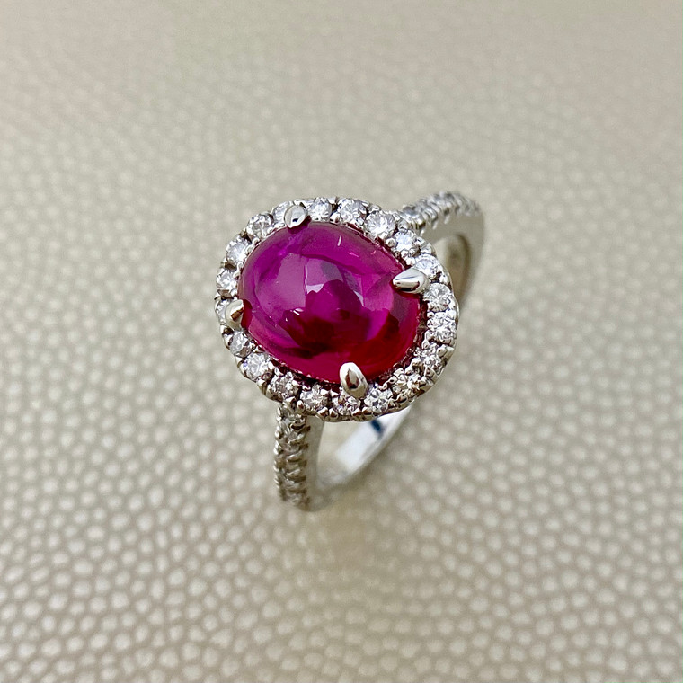 Cabochon Ethical Ruby Diamond Halo Ring 2.25tcw