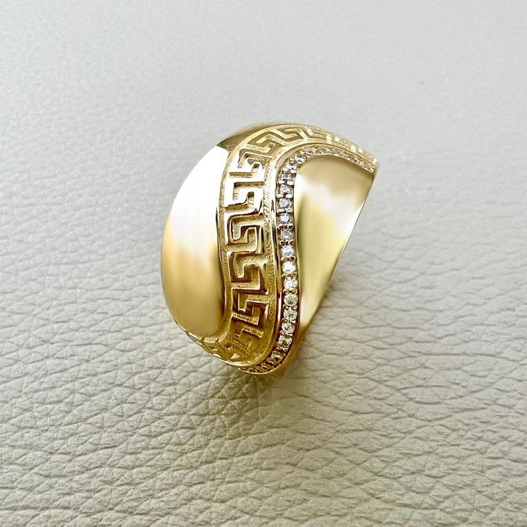Fancy Greek Key Gold Ring 0.32tcw