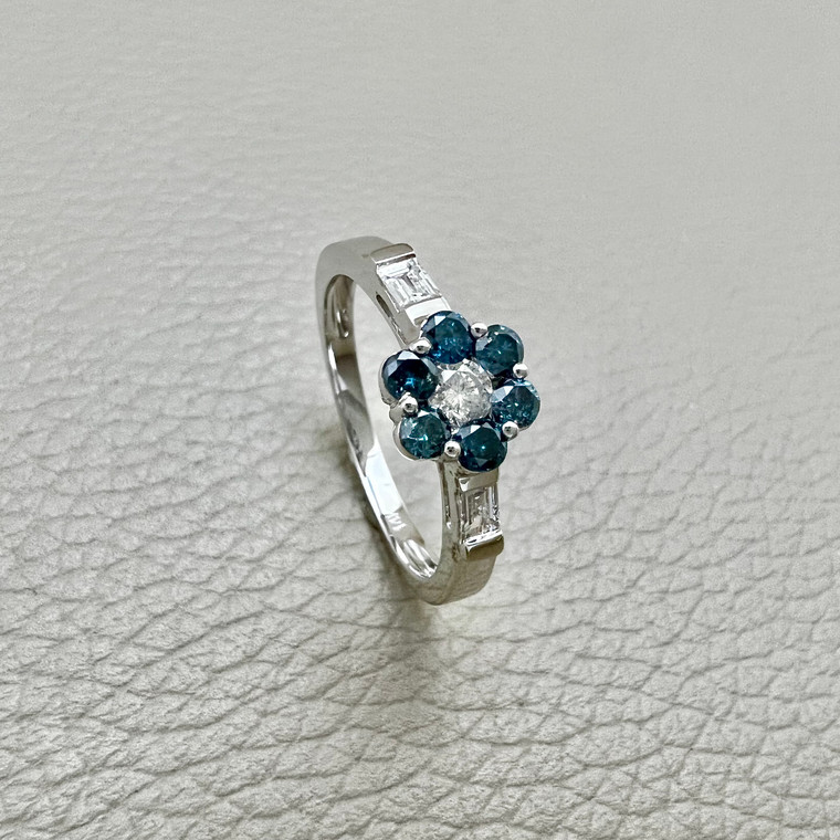0.61tcw diamond engagement ring in cluster setting — front view