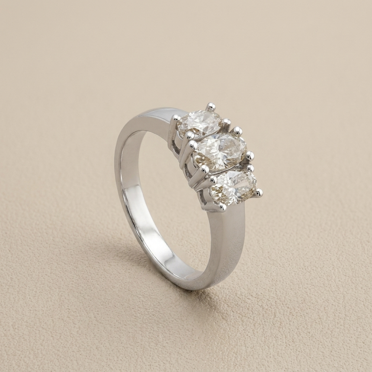 Three Stone Oval Diamond Engagement Ring 1.40tcw