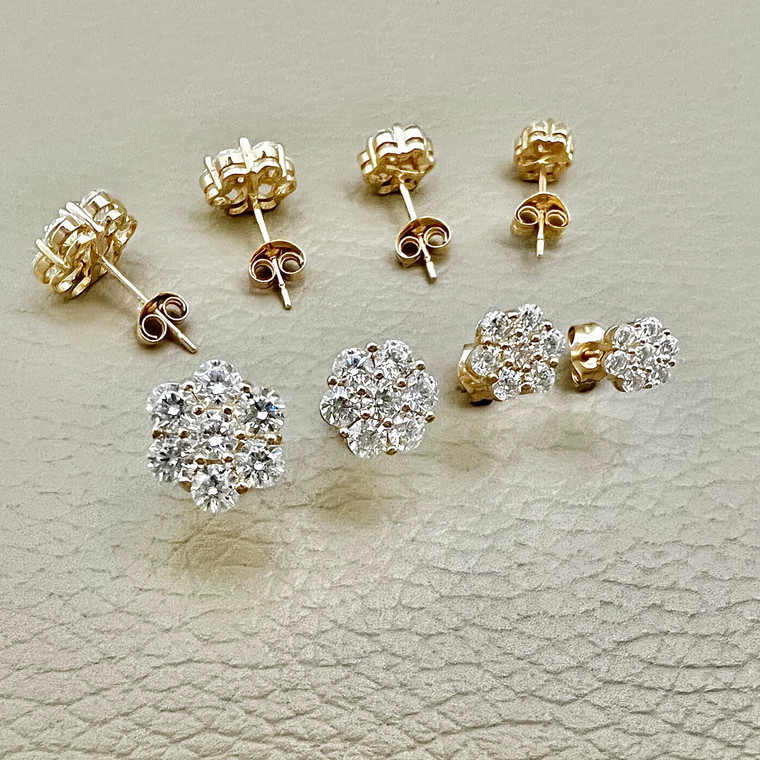 Flower Cluster Stud Earrings 4mm - 8mm