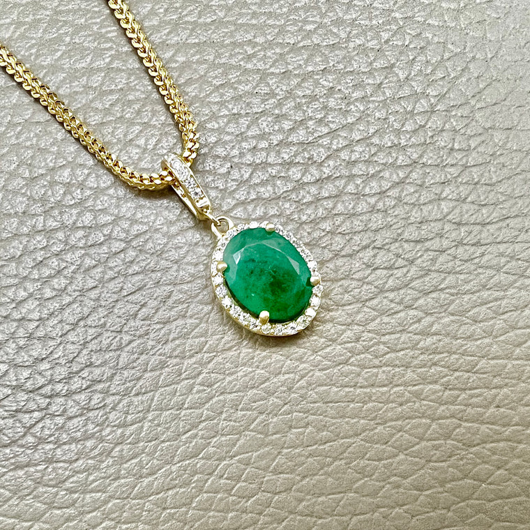 Emerald Halo Pendant Necklace 1.80tcw