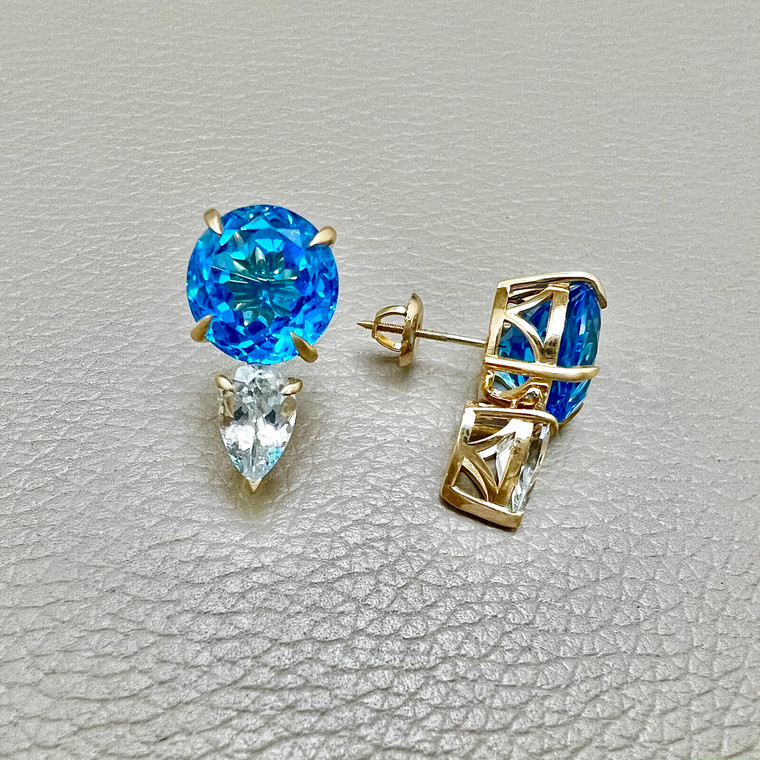 Blue Topaz & Aquamarine Stud Dangle Earrings 15.98tcw