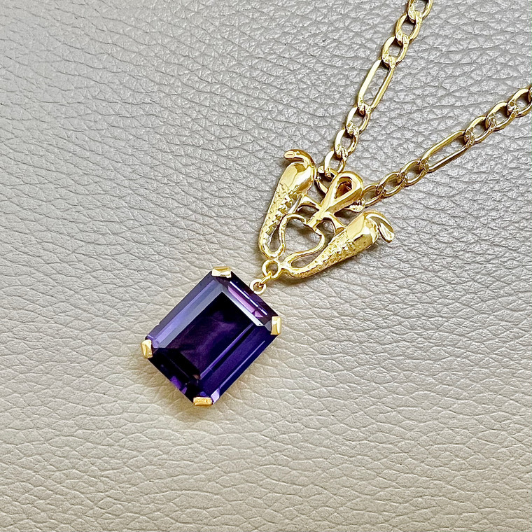 Gold Snake Pendant Necklace with Amethyst