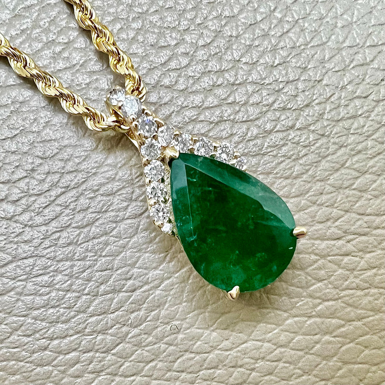 Zambian Emerald Diamond Pendant Necklace 6.68tcw