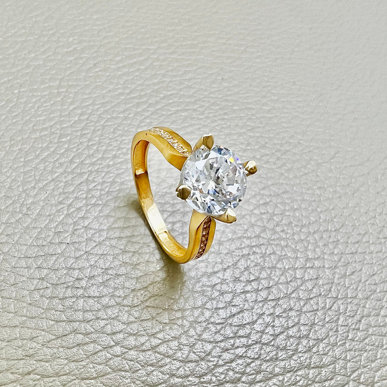 Elegant solitaire promise ring 2.70tcw, set in 14kt yellow gold. A stunning, affordable promise ring perfect for any occasion by Treasured & Co.