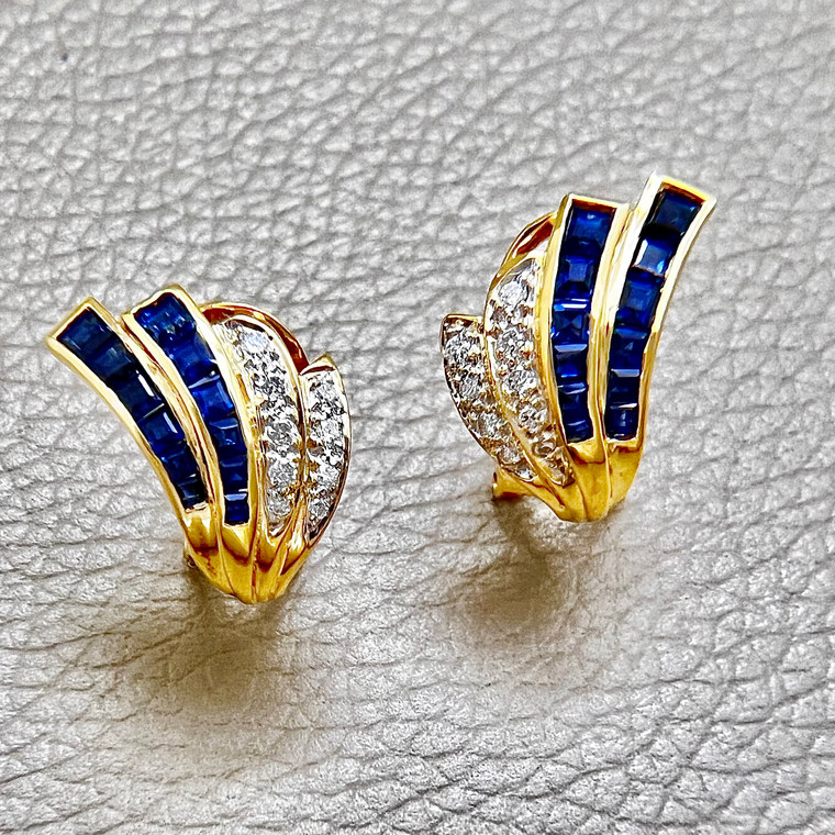 Princess-Cut Sapphire Diamond Earrings