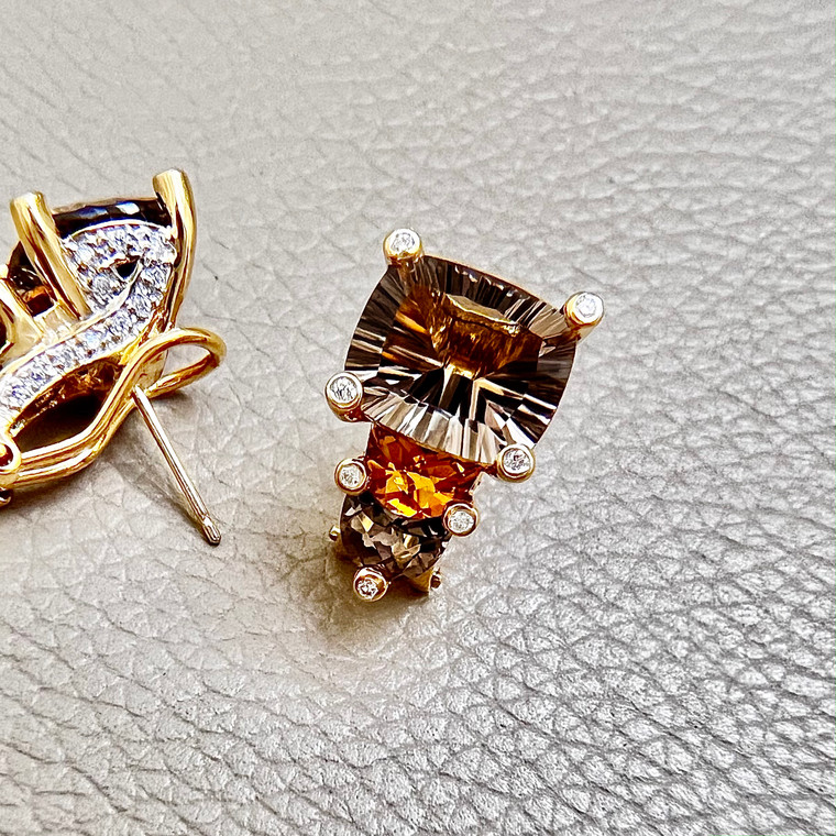 Unique Design of Topaz Citrine Diamond Earrings