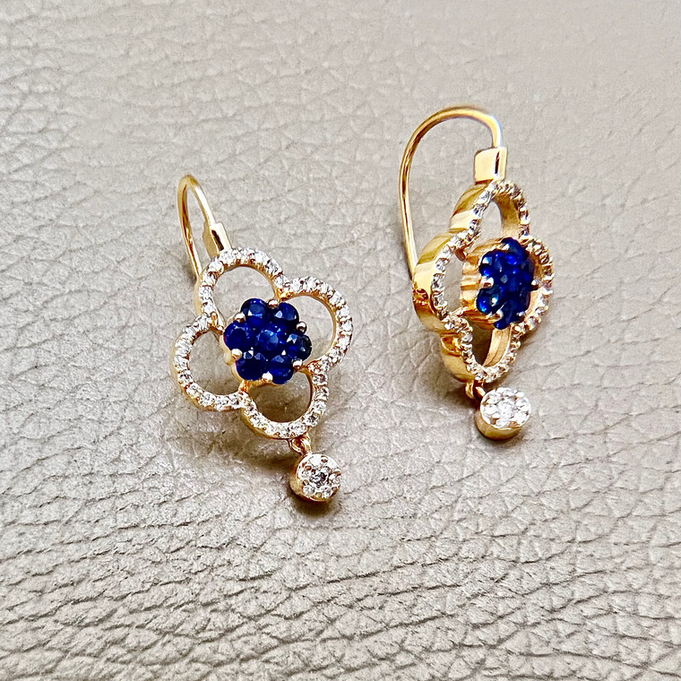 Sapphire Diamond Dangling Earrings