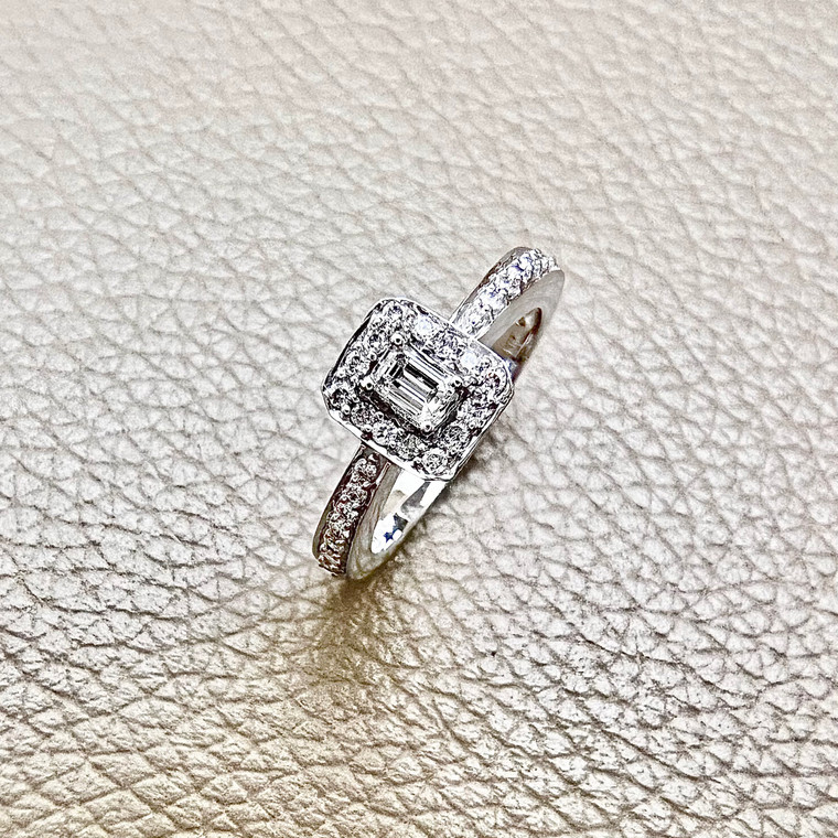 Baguette Halo Engagement Ring 0.50tcw