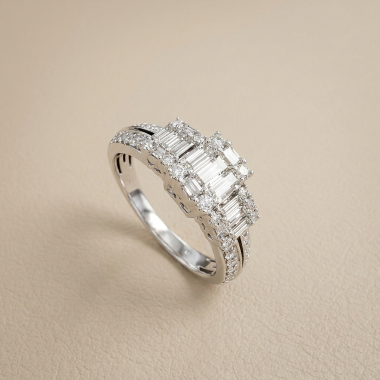Baguette & Round Engagement Ring 0.76tcw