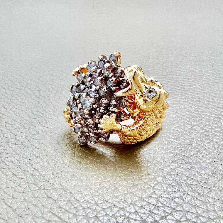 14kt Yellow Gold Diamond Dragon Ring