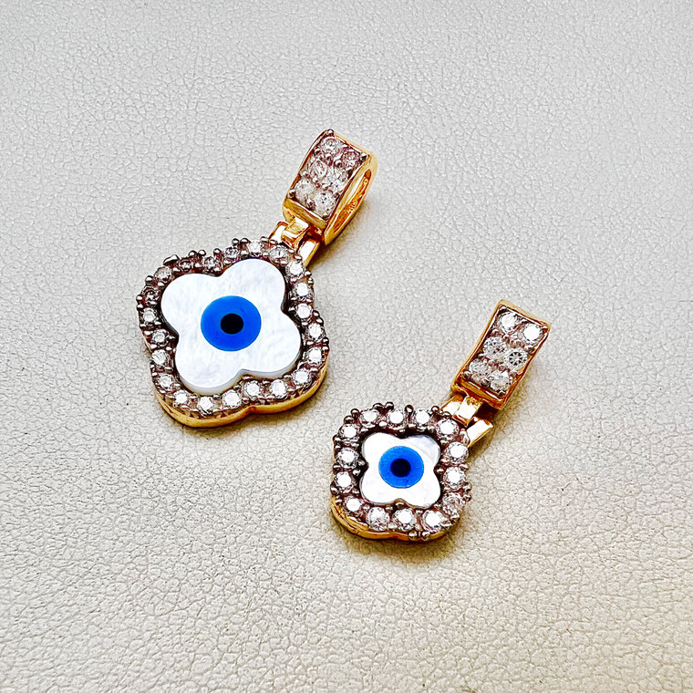 Mother Of Pearl Clover Evil Eye Pendant