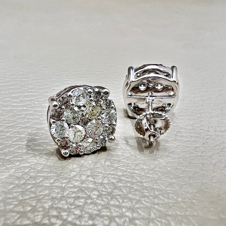 Round Cluster Diamond Studs 2.00tcw 10kt