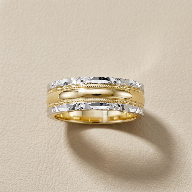 Two Tone Textured Milgrain Wedding Ring 6mm
