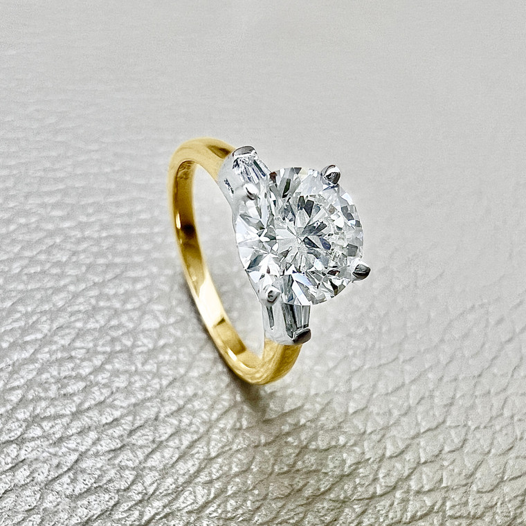 Round & Baguette Three-Stone Engagement Ring 1.89tcw