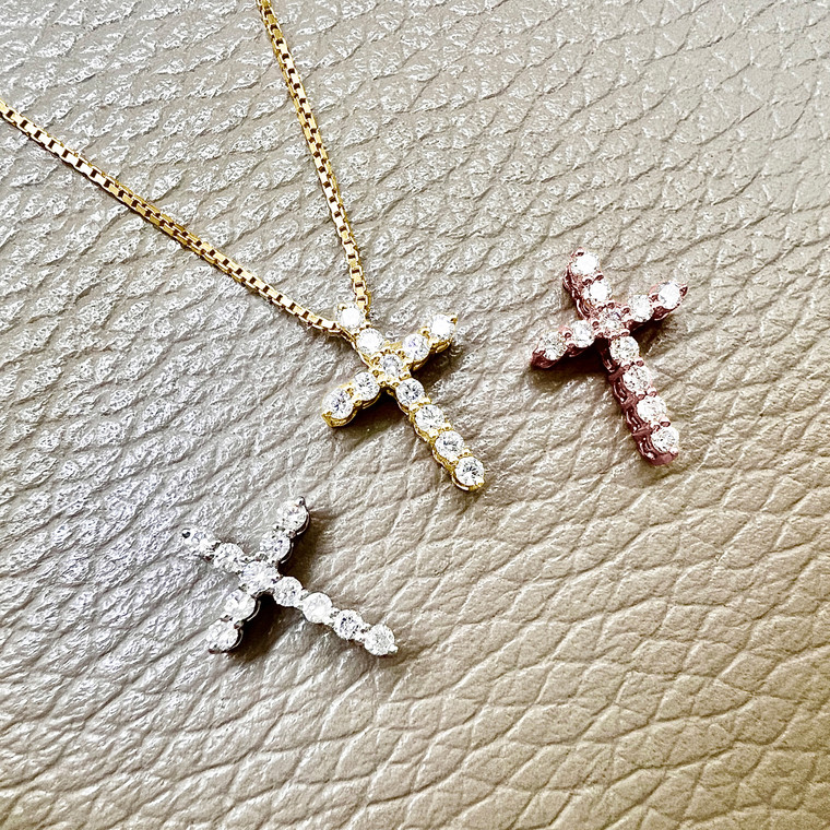 Small Diamond Cross Pendant in 14kt Gold | Treasured & Co.