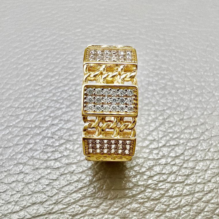 Three Row Cuban Link Ring Gold 0.54tcw