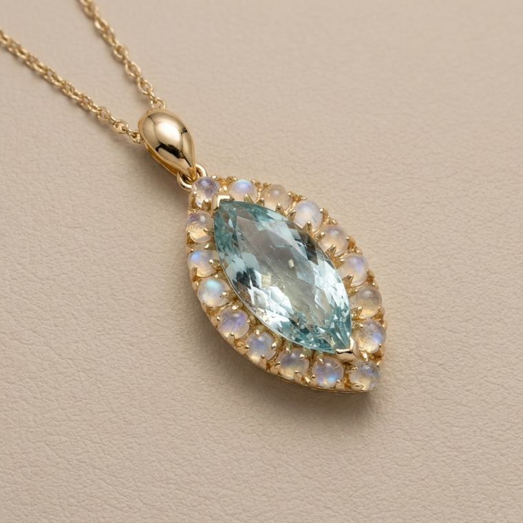 Aquamarine Pendant Necklace | Moonstone