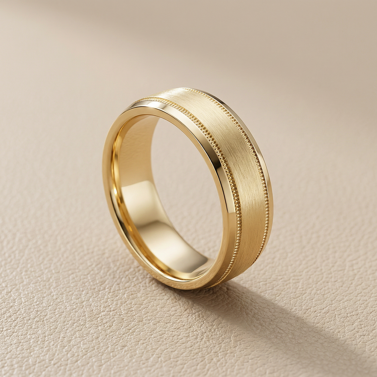 Beveled Edge Wedding Band With Milgrain 7mm