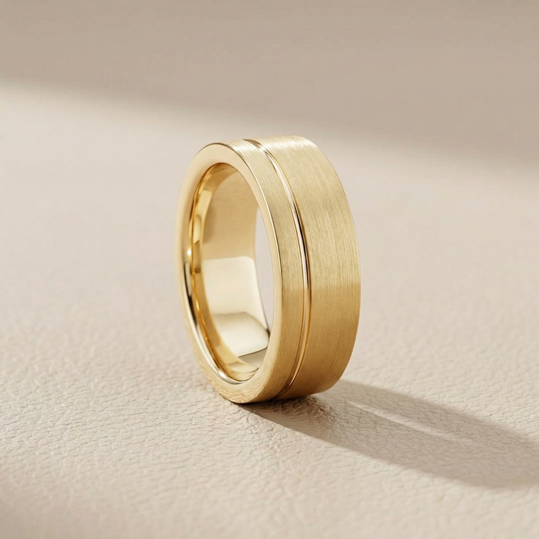 Brushed Finish Single Ridged Wedding Band for Him 7mm