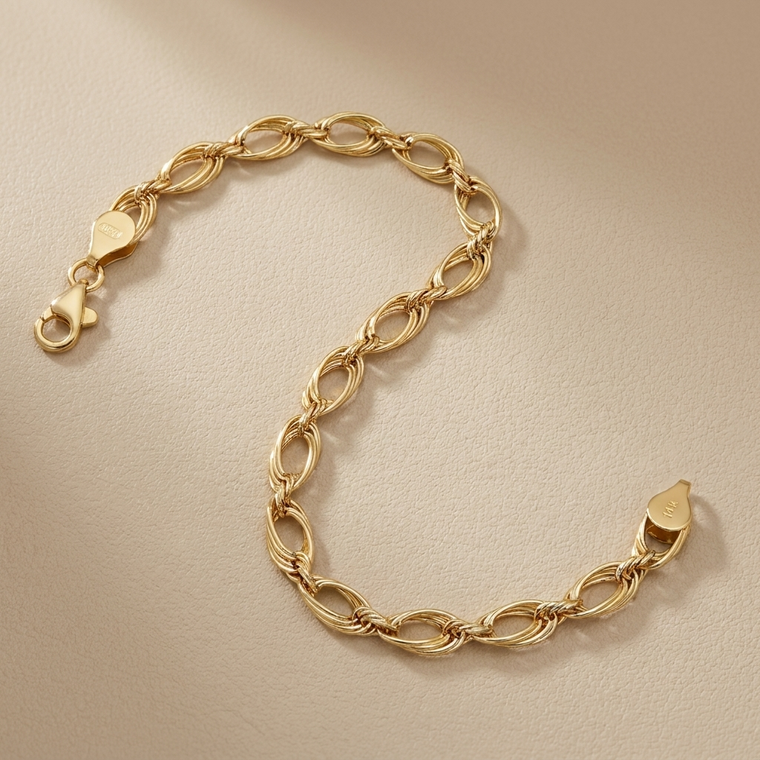 14kt yellow gold open link bracelet 5.80mm front view