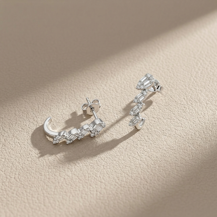 Baguette Round Diamond Stud Earrings 0.35tcw WG