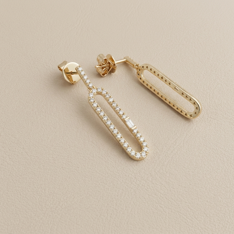 Baguette Round Dangle Diamond Earrings 0.50tcw YG