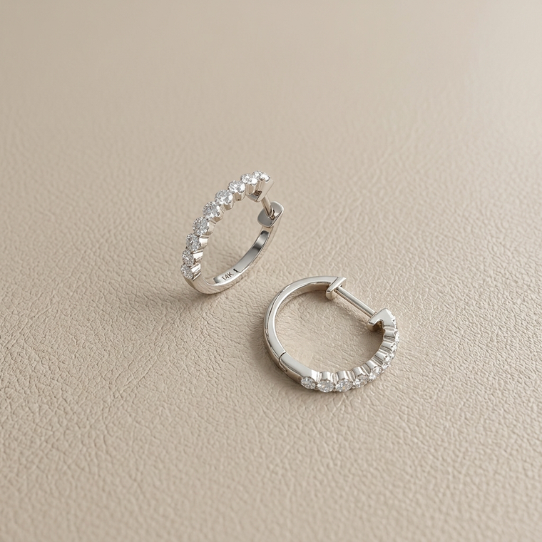 Diamond Hoop Earrings 0.52tcw 2mm White Gold