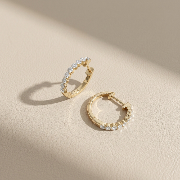 Diamond Hoop Earrings 0.52tcw 2mm Yellow Gold