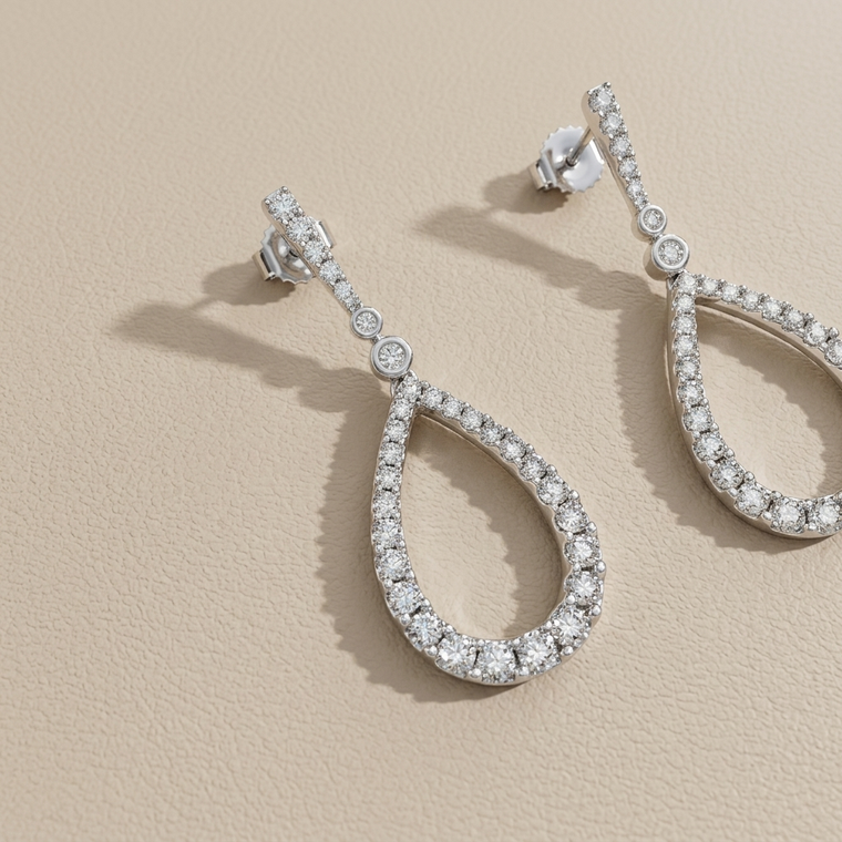 Open Teardrop Diamond Dangle Earrings 1.00tcw