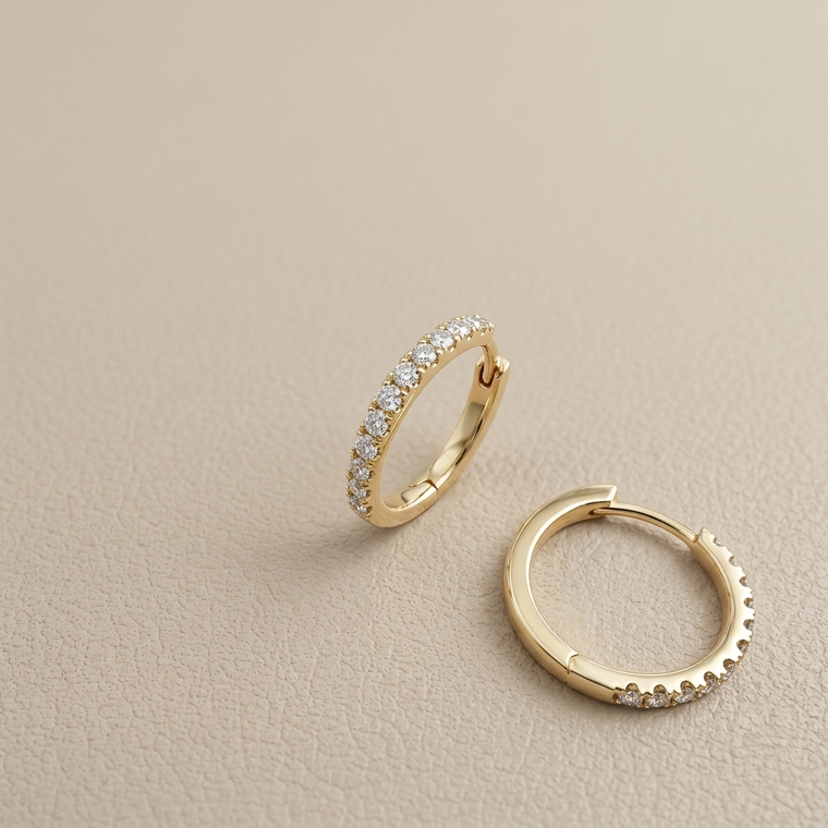 Pave Diamond Hoop Earrings 0.33ct Yellow Gold