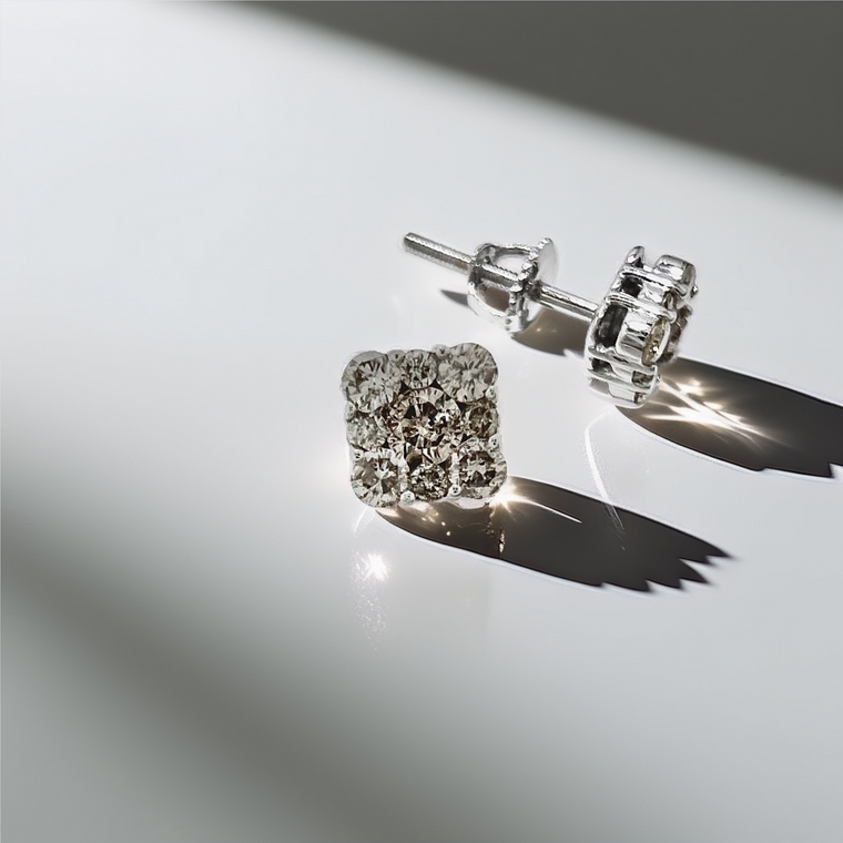 Rounded Square Diamond Stud Earrings 0.70tcw WG