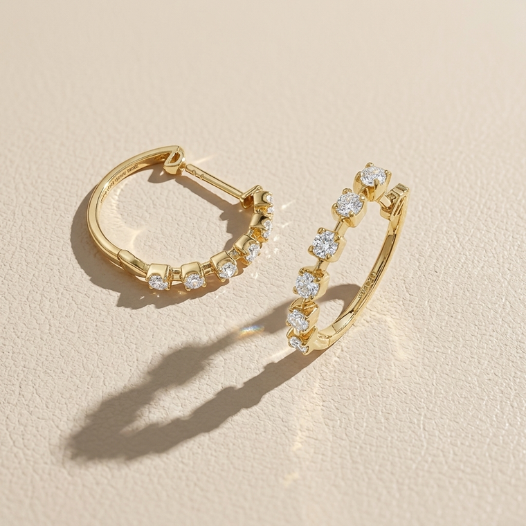 Spaced Diamond Hoop Earrings 0.45ct Yellow Gold