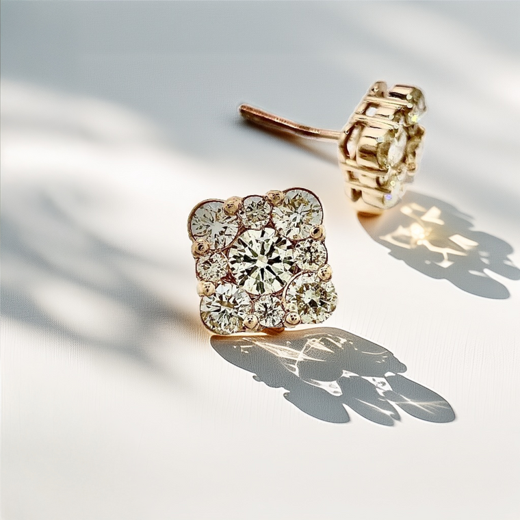 Cluster Diamond Stud Earrings 1.06tcw YG