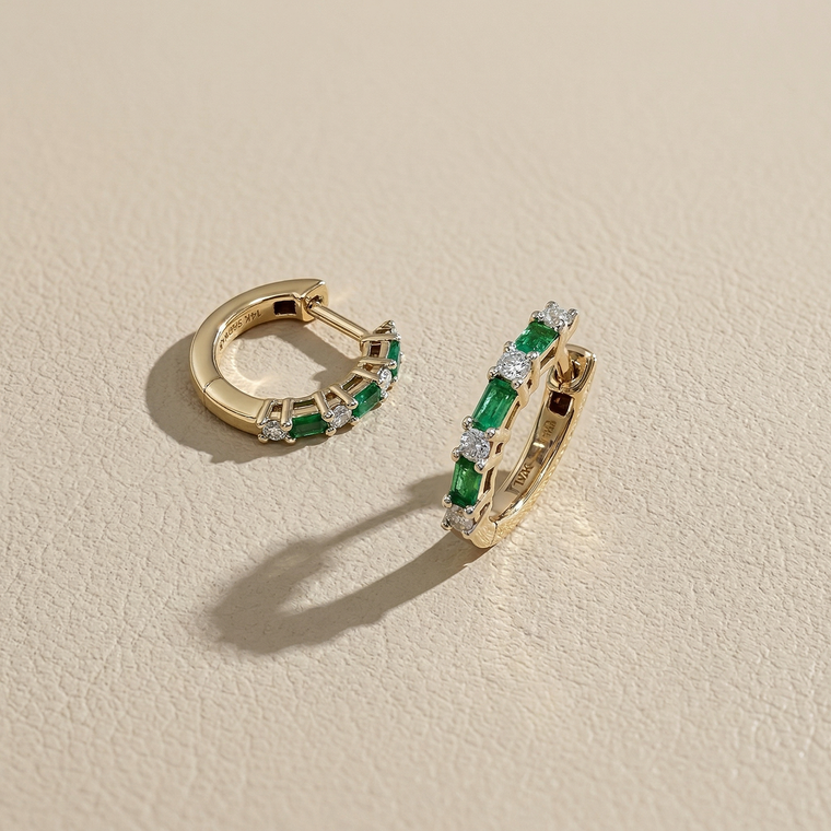 Baguette Emerald Diamond Hoops 0.48tcw