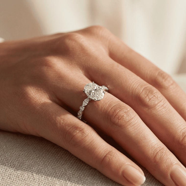 2ct Oval Cut Diamond Engagement Ring With Marquise And Round Diamonds