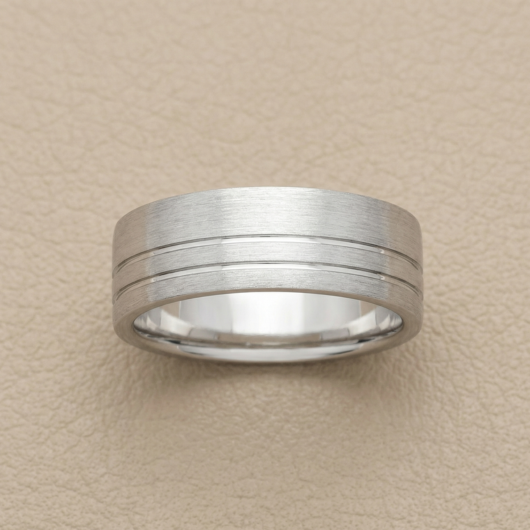 Double Inlay Polished Matte Flat Wedding Ring 5-8mm