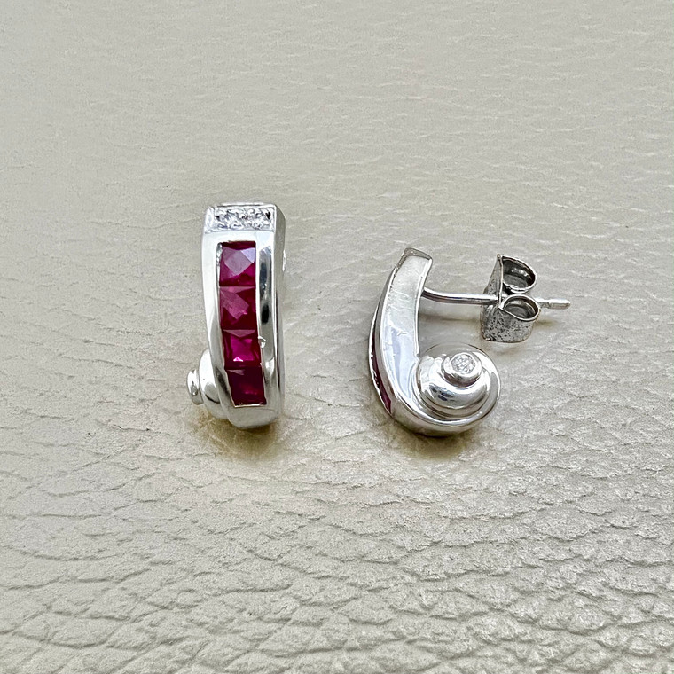 Princess Ruby And Diamond Earrings 1.20tcw