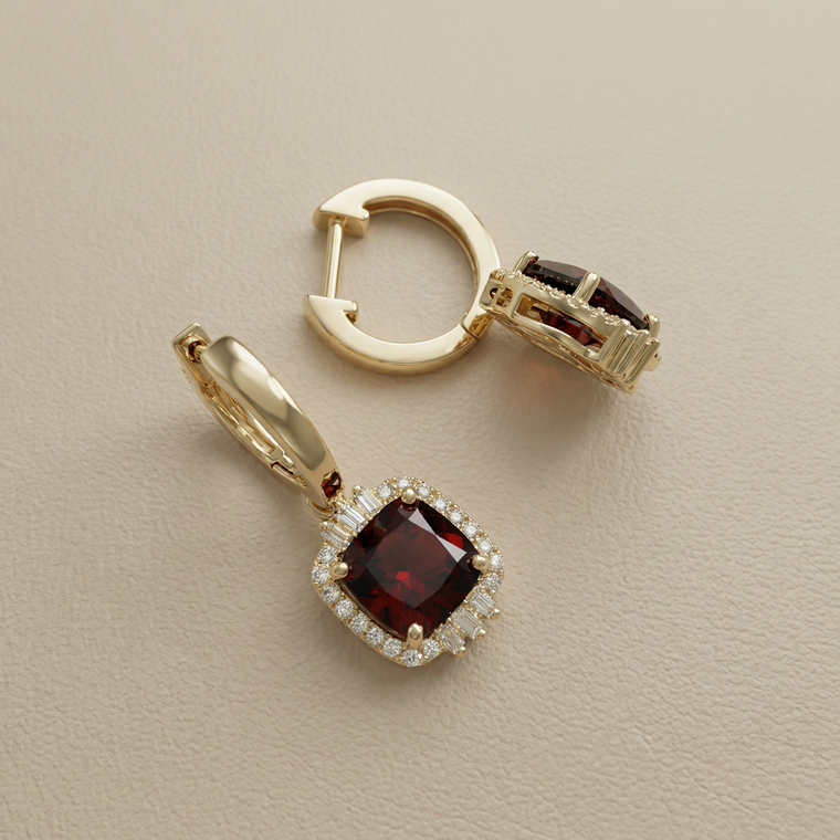 Cushion Garnet Diamond Earrings 3.59tcw