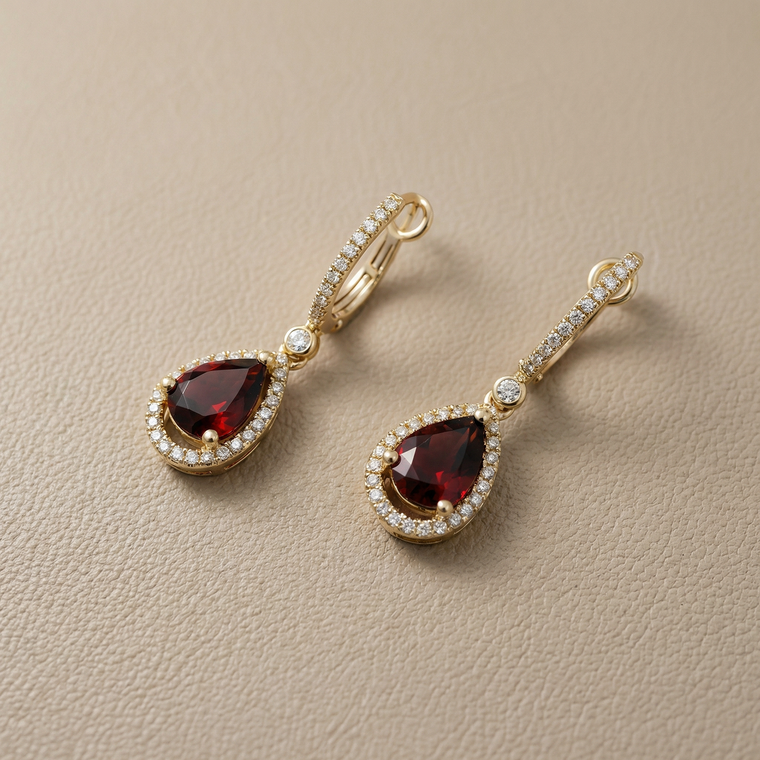 Pear Garnet Diamond Earrings 2.92tcw
