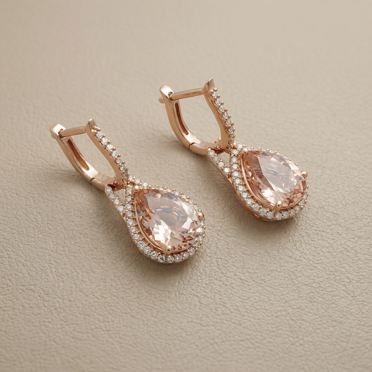 Pear Morganite Diamond Earrings 3.30tcw