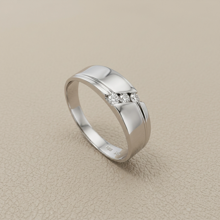 3-Stone Men's Diamond Wedding Ring 0.12tcw