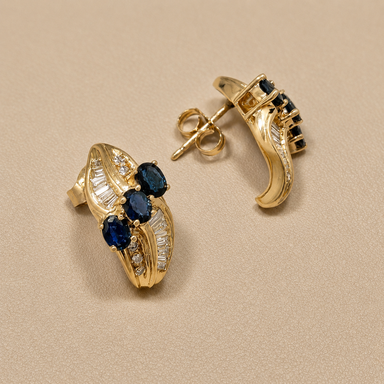 Sapphire And Diamond Earrings 1.55tcw