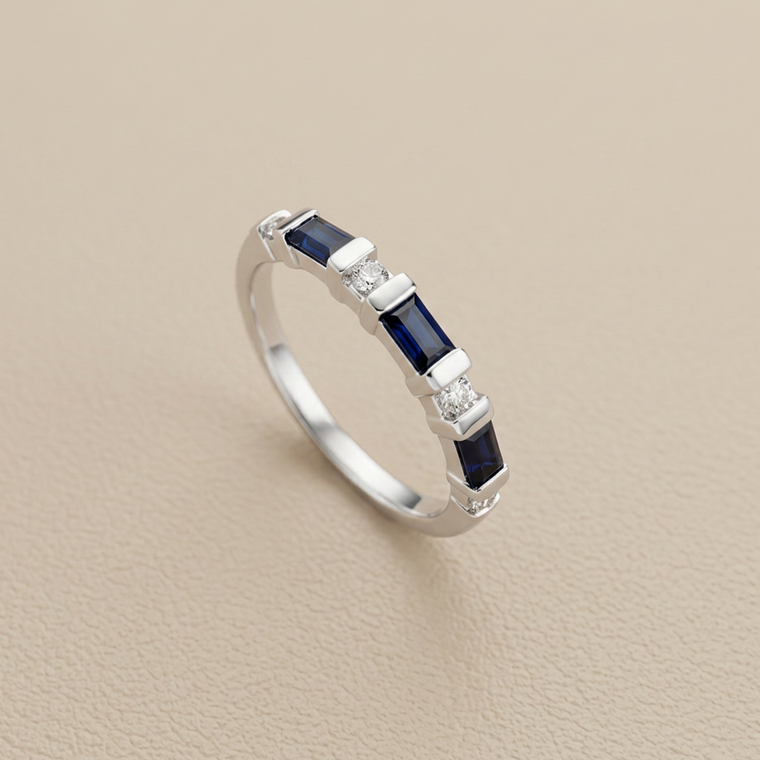 Baguette Sapphire And Diamond Band 0.55tcw